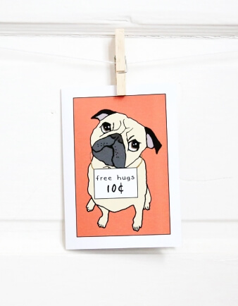 Pugs & Free Hugs Card