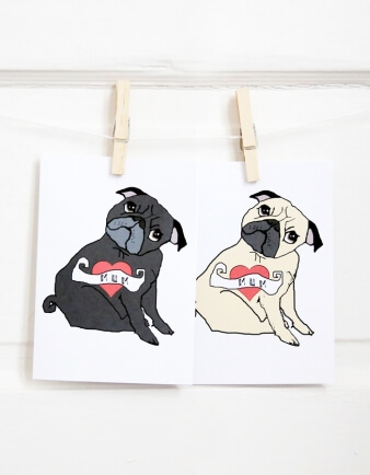 Pug Tattoo Mother's Day Card