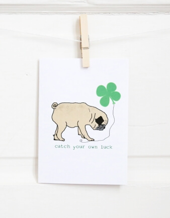 Catch Your Luck Pug St. Patrick's Card