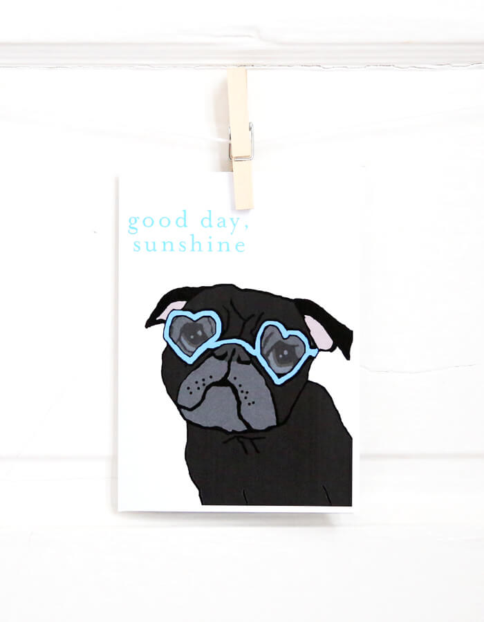 Sunshine Black Pug Card