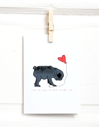 Black Pug In Love Card